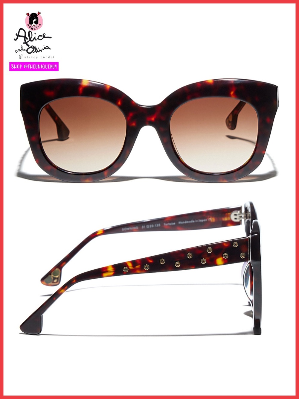 Alice + Olivia Downing Dark Brown Black Tortoise Sunglasses